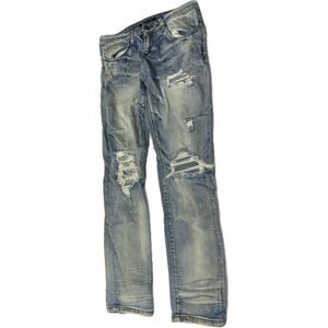 Men's 32x32 Distressed‎ Denim Jeans Embellish Light Wash